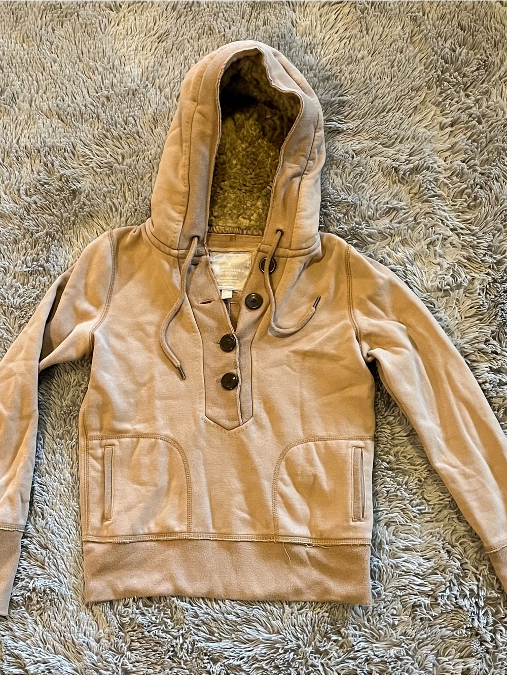 American Eagle Outfitters Tan Sherpa-Lined Hoodie Sweater
